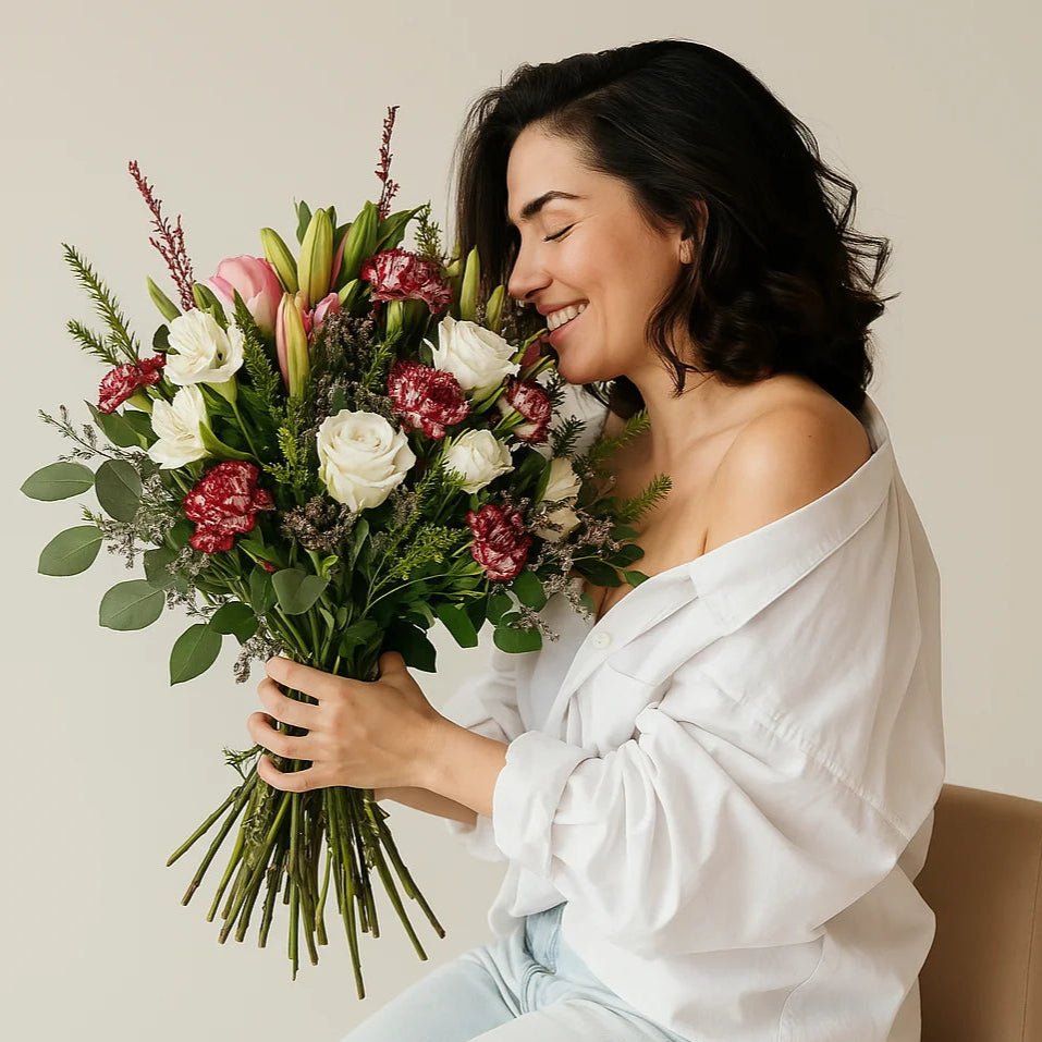 Reseña real de cliente sobre ramo Nadia con flores frescas para regalo de cumpleaños en Persa Flores