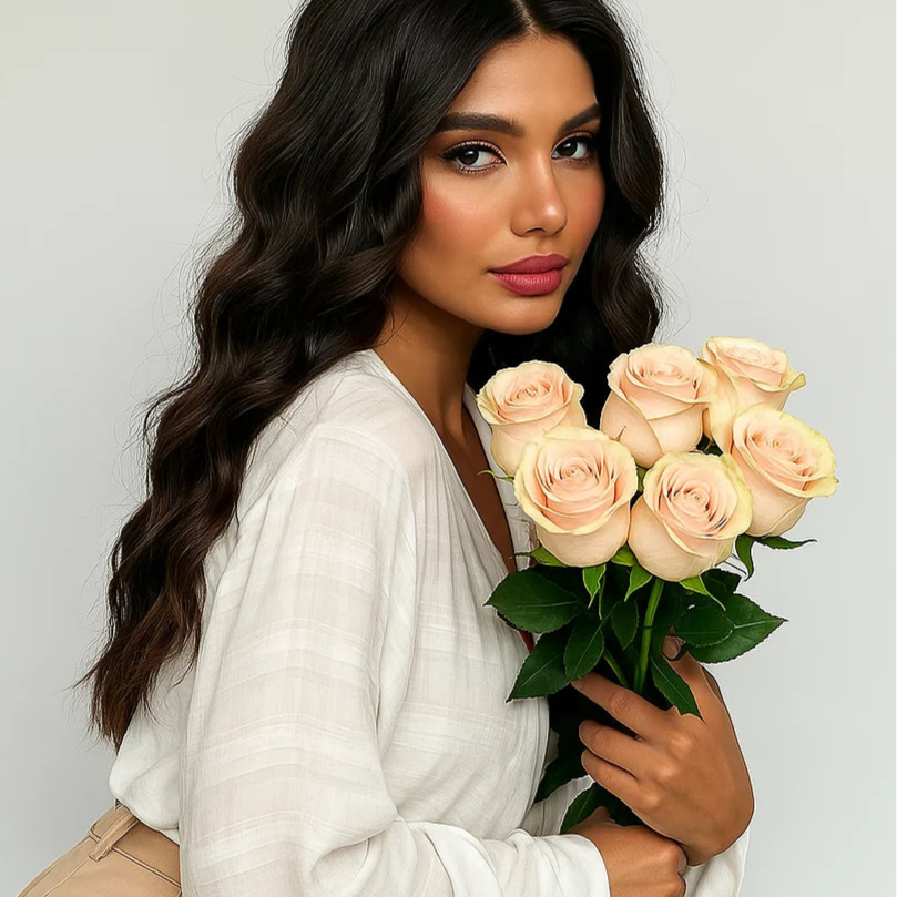 Elegante ramo de rosas suaves ideal para aniversario
