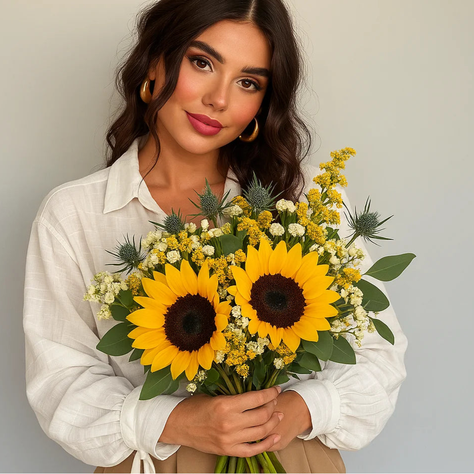 Ramo alegre de girasoles frescos perfecto para regalar felicidad.