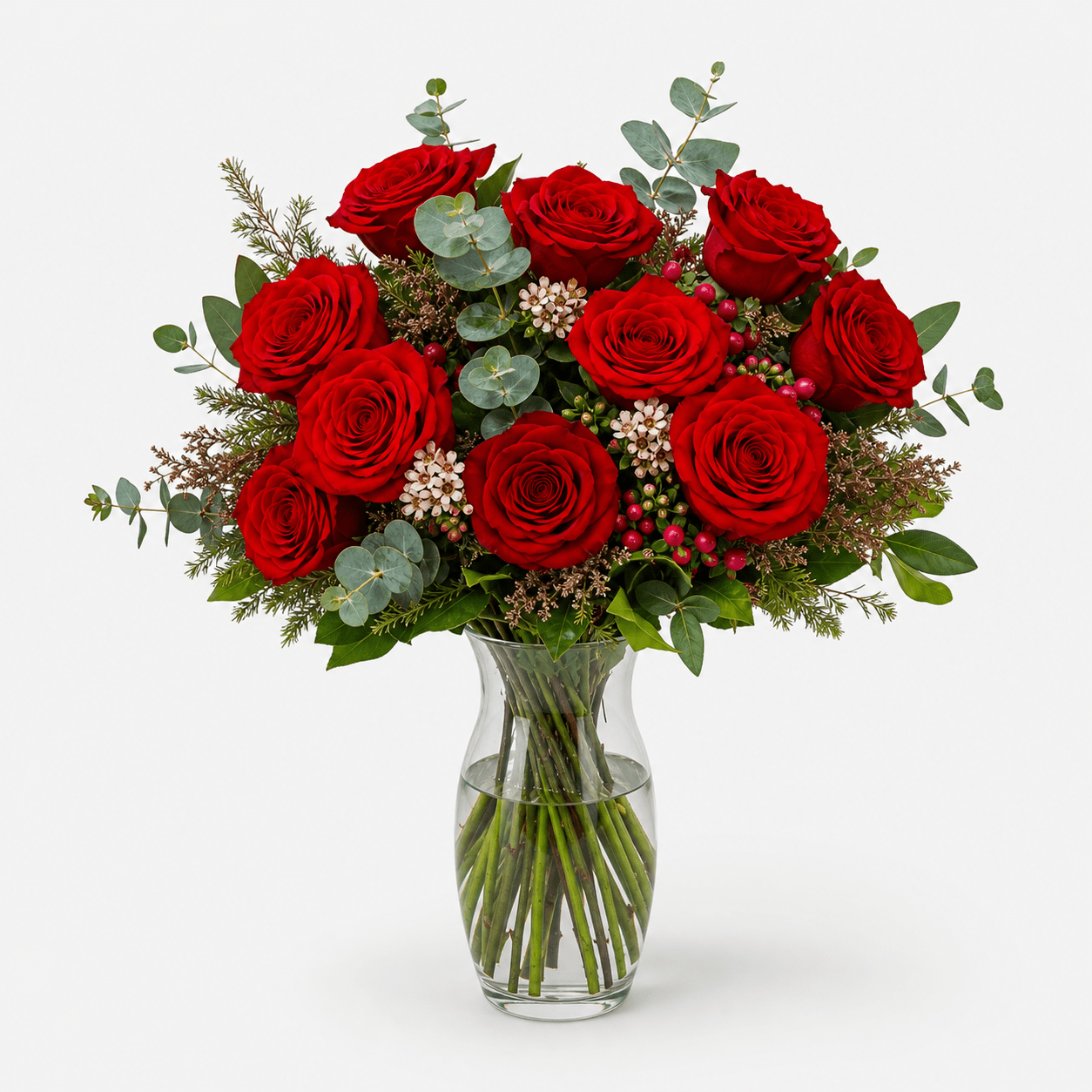 Amor | Red Roses Bouquet in a Glass Vase - Persa Flores
