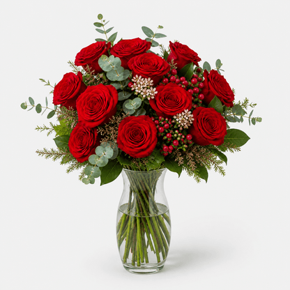 Amor | Red Roses Bouquet, three-quarter view - Persa Flores