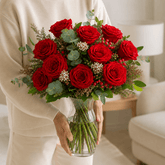 Amor | Red Roses Bouquet in a vase, held indoors - Persa Flores