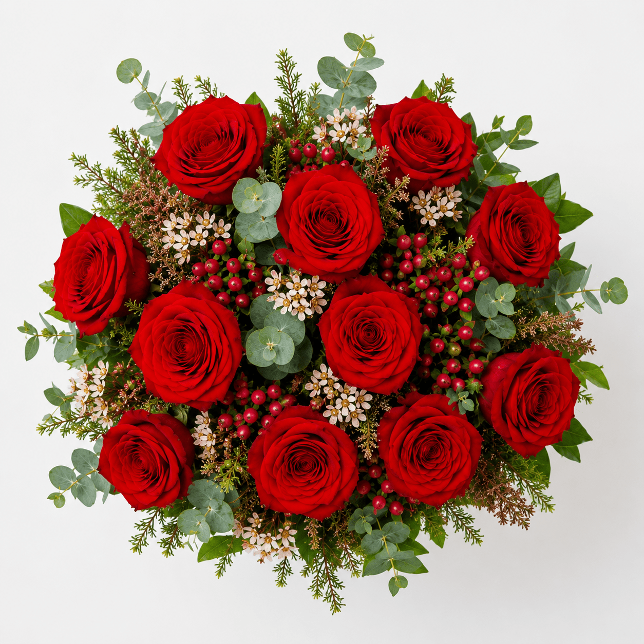 Amor | Red Roses Bouquet, top view - Persa Flores