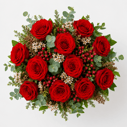 Amor | Red Roses Bouquet, top view - Persa Flores