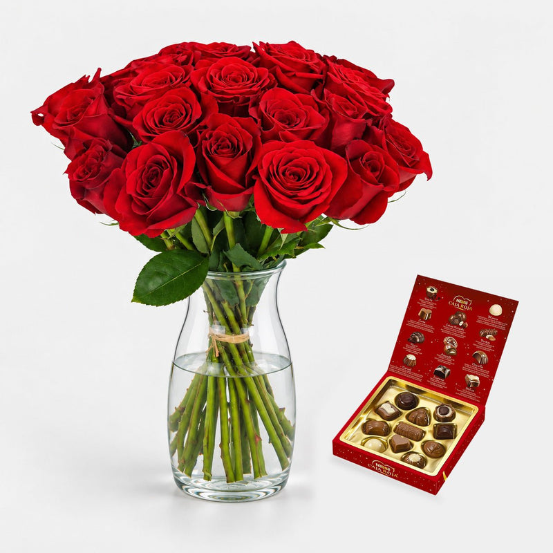 Rosas Rojas + Chocolates + Jarrón 🔥OFERTA🔥 - Persa Flores