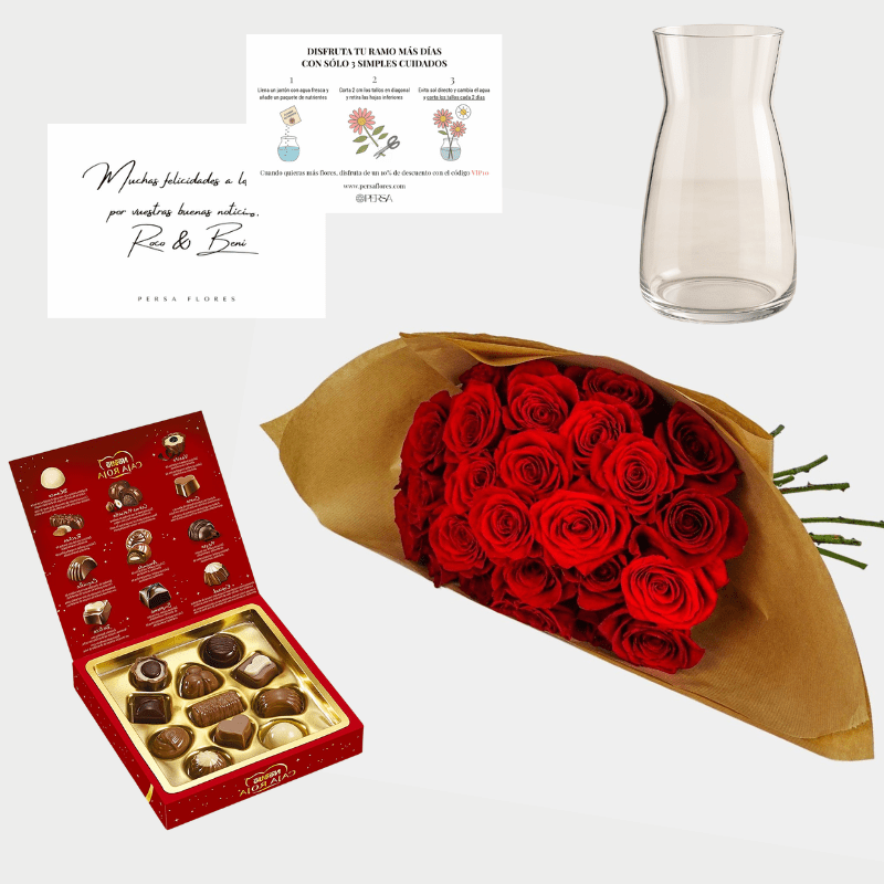 Rosas Rojas + Chocolates + Jarrón 🔥OFERTA🔥 - Persa Flores